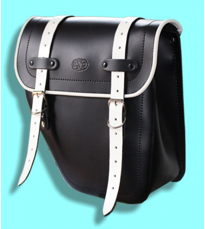 Alforja para Sportster Harley Davidson mod, CENTURION Específica - Negro/Blanco - Hueco Amortiguador - IZQUIERDA