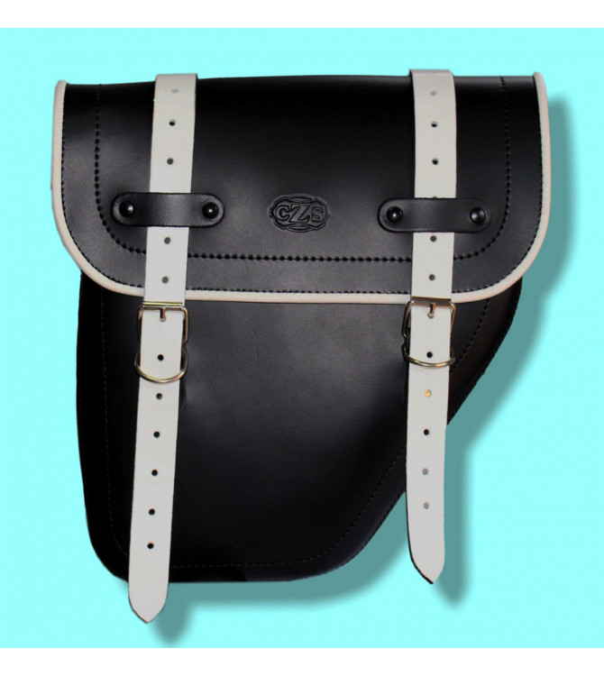 Alforja para Sportster Harley Davidson mod, CENTURION Específica - Negro/Blanco - Hueco Amortiguador - IZQUIERDA