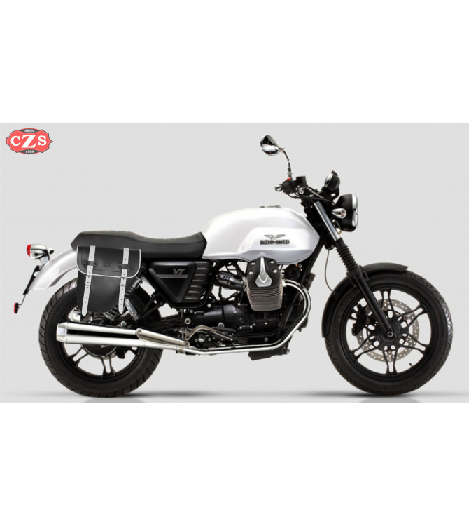 Alforja para Guzzi V7 mod, CENTURION Específica - Negro/Blanco - IZQUIERDA