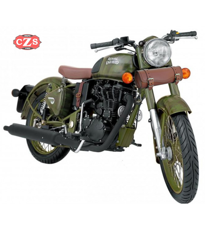 Basis Custom Tollbag für Royal Enfield (29 cm x 11Ø) - Leder Braun -