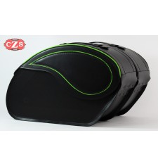 Rigid Saddlebags for Kawasaki Vulcan VN900 mod, VENDETTA - Green Profiles - Specific