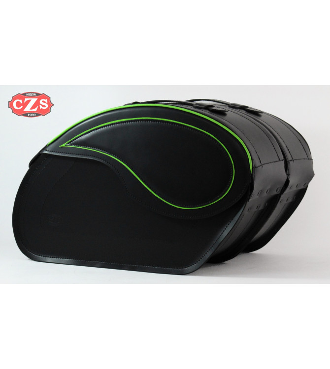 Rigid Saddlebags for Kawasaki Vulcan VN900 mod, VENDETTA - Green Profiles - Specific