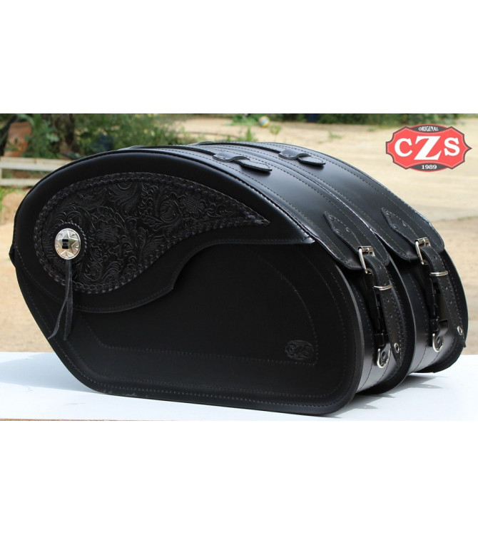 Sacoches "Hyosung Aquila GV-650" - mod, VENDETTA Goticas - cuir noir - rigide - spécifique