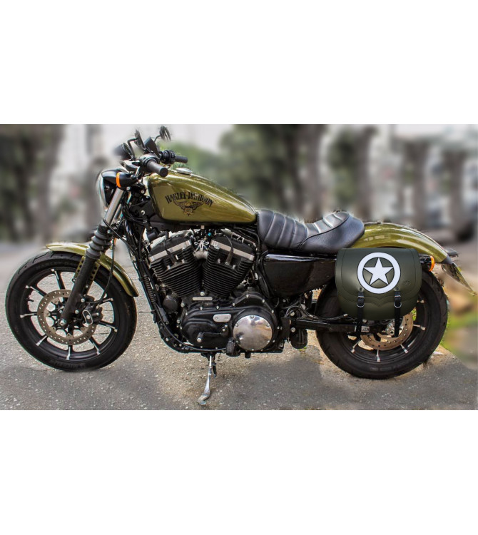 Alforja para Sportster 883/1200 Harley Davidson mod, SPARTA - Army Star - Verde militar - IZQUIERDA - Específica