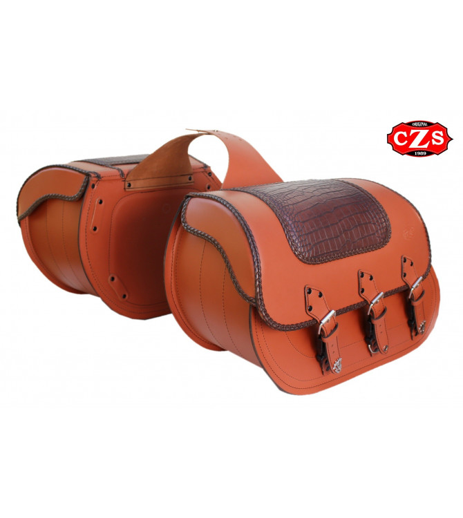 Alforjas Rígidas para Indian Scout Sixty mod, SUPER STAR Trenzados - Coco - Específica