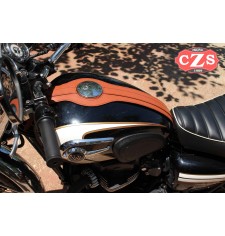 Leather tank panel for Kawasaki W800 mod, ORION - Light Brown -