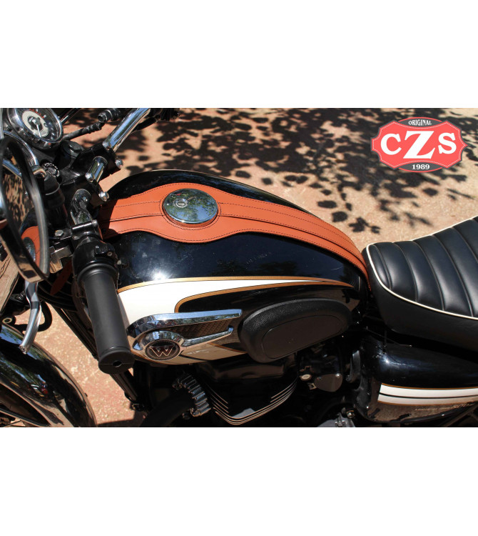 Leather tank panel for Kawasaki W800 mod, ORION - Light Brown -