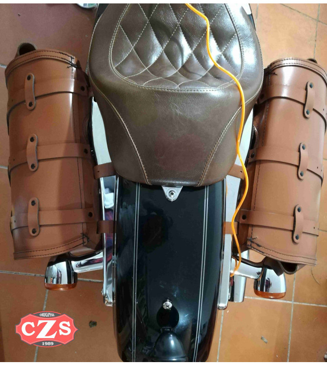 Sacoche pour Sportster 883/1200 Harley Davidson mod, TRAJANO Basique Spécifique - Brun Clair - Creuse Amortisseur - DROITE
