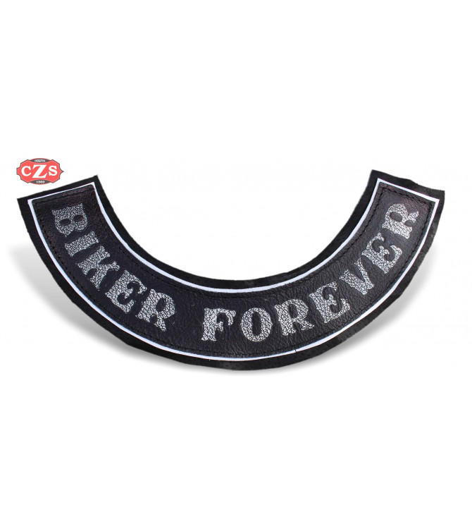 Embossed leather patch mod, BIKER FOREVER - Black -