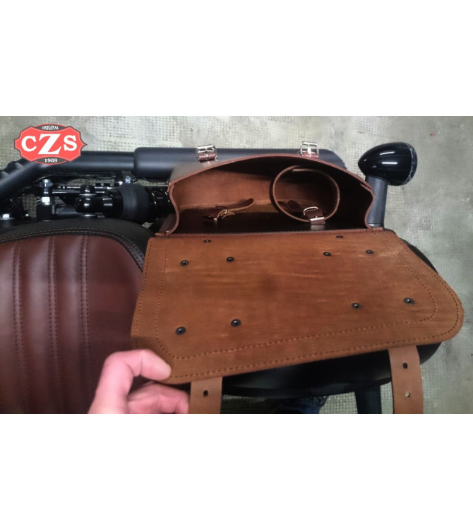 Swing Arm Saddlebag for Indian Scout Bobber mod, HERCULES Basic Specific - Brown - 