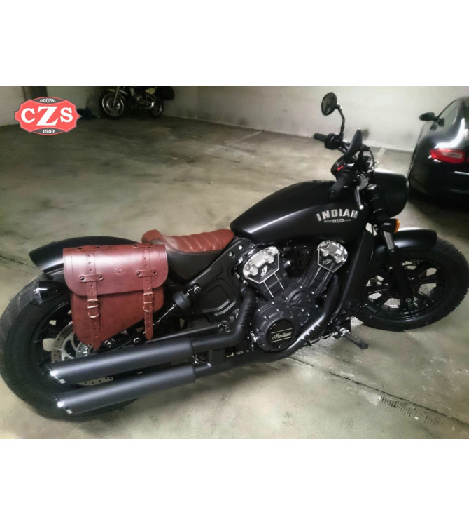 Swing Arm Saddlebag for Indian Scout Bobber mod, HERCULES Basic Specific - Brown - 