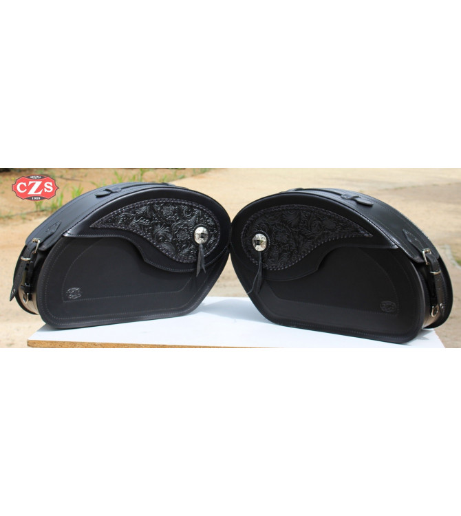 Saddlebags für "Hyosung Aquila GV-650" - mod, VENDETTA Goticas - Rigid - schwarzes Leder - Specific