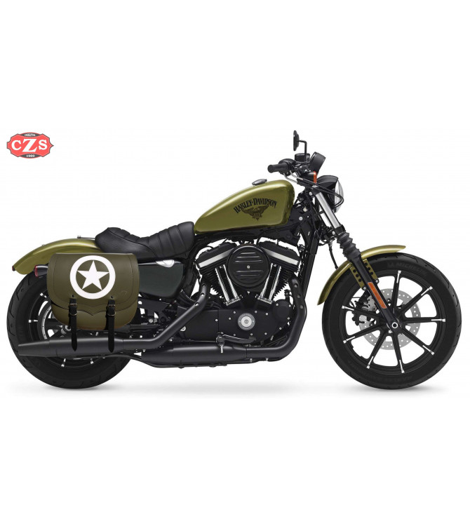 Alforja para Sportster 883/1200 Harley Davidson mod, SPARTA - Army Star - Verde militar - DERECHA - Adaptable 