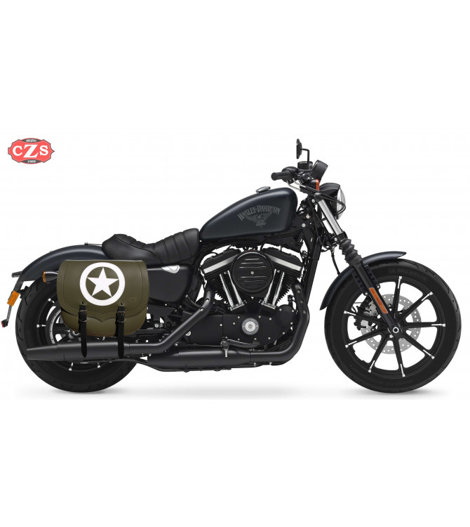 Sacoche pour Sportster 883/1200 Harley Davidson mod, SPARTA - Armée Étoile - Vert Militaire - DROITE - Adaptable 