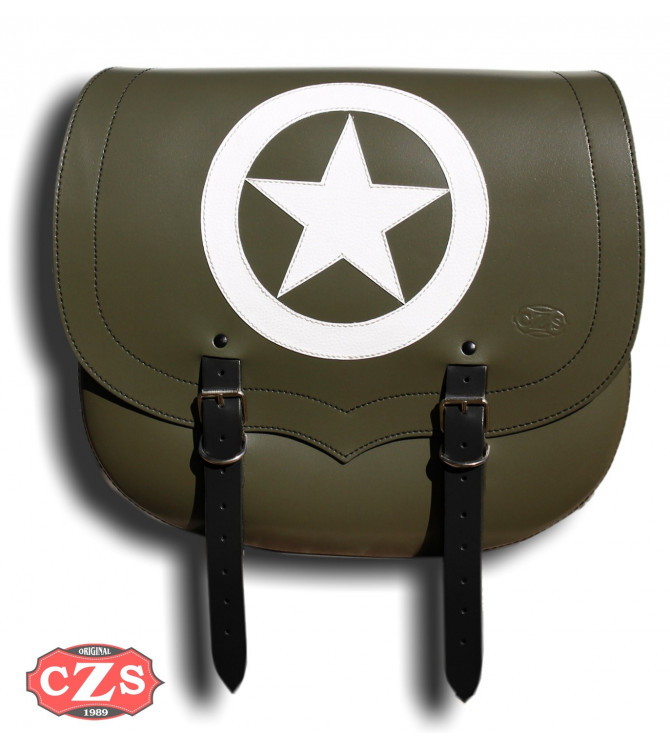 Saddlebag for Royal Enfield Battle Green mod, SPARTA - Army Star - Military Green - LEFT - Specific
