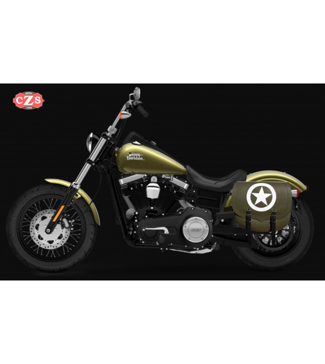 Alforja para Dyna Street bob Harley Davidson mod, SPARTA - Army Star - Verde militar - DERECHA - Específica