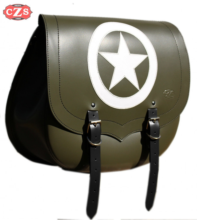 Saddlebag for Royal Enfield Battle Green mod, SPARTA - Army Star - Military Green - RIGHT - Specific