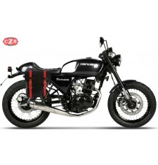 Alforja para Hanway Raw BlackCafe 125 mod, CENTURION Negra Correas Rojas - Adaptable - DERECHA