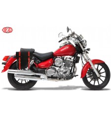 Alforja para Hanway Raw BlackCafe 125 mod, CENTURION Negra Correas Rojas - Adaptable - DERECHA