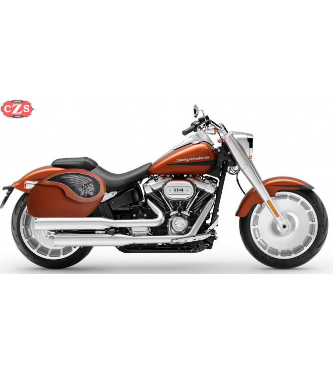 Alforjas Rígidas para Fat Boy - Softail - Harley Davidson - mod, VENDETTA - Jefe Indio - Marrón Cuero - Específica