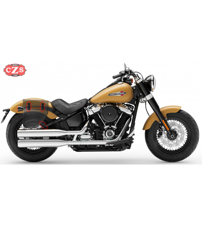 Alforja para Softail Slim Harley Davidson mod, CENTURION Negra Correas Verdes - Adaptable - DERECHA