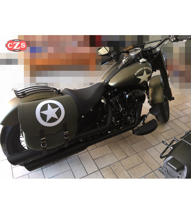 Alforja para Dyna Street bob Harley Davidson mod, SPARTA - Army Star - Verde militar - DERECHA - Específica