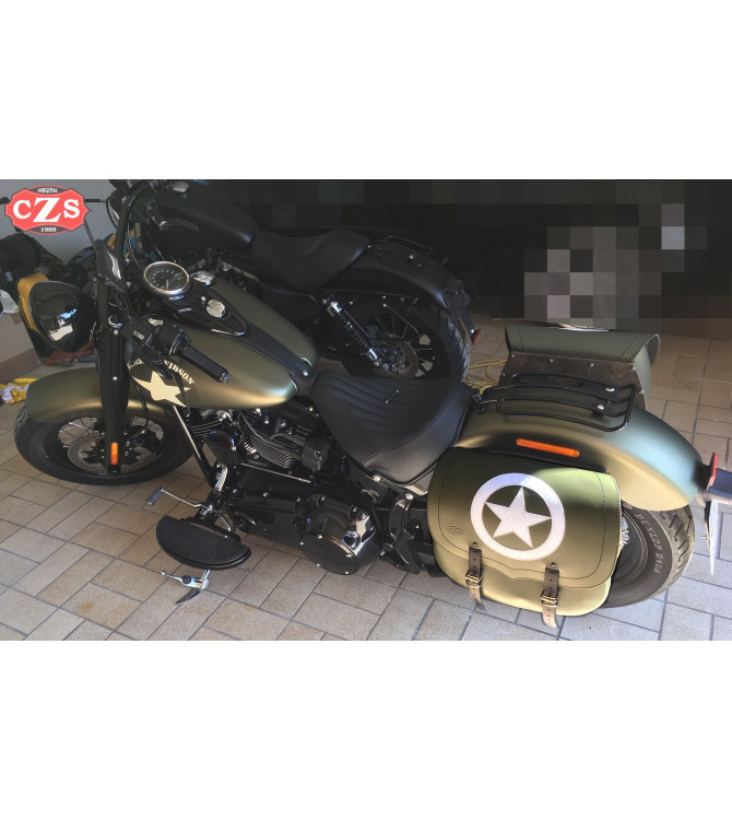 Alforja para Dyna Street bob Harley Davidson mod, SPARTA - Army Star - Verde militar - DERECHA - Específica