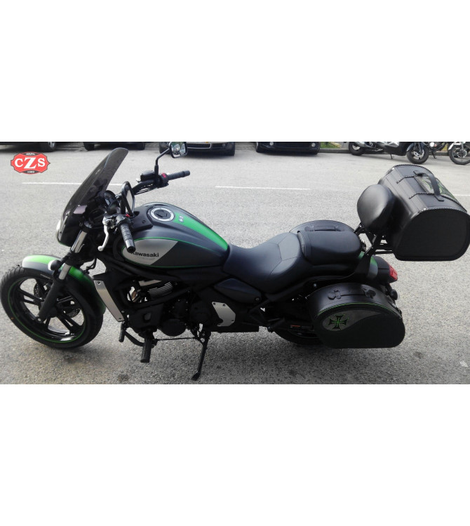 Alforjas Rígidas para Kawasaki Vulcan S 650 mod, VENDETTA - Cruz Verde Malta - Específicas