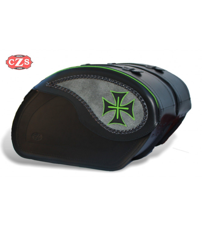 Alforjas Rígidas para Kawasaki Vulcan S 650 mod, VENDETTA - Cruz Verde Malta - Específicas