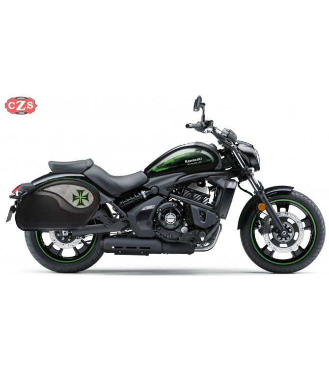 Alforjas Rígidas para Kawasaki Vulcan S 650 mod, VENDETTA - Cruz Verde Malta - Específicas  (2015 - 2020)