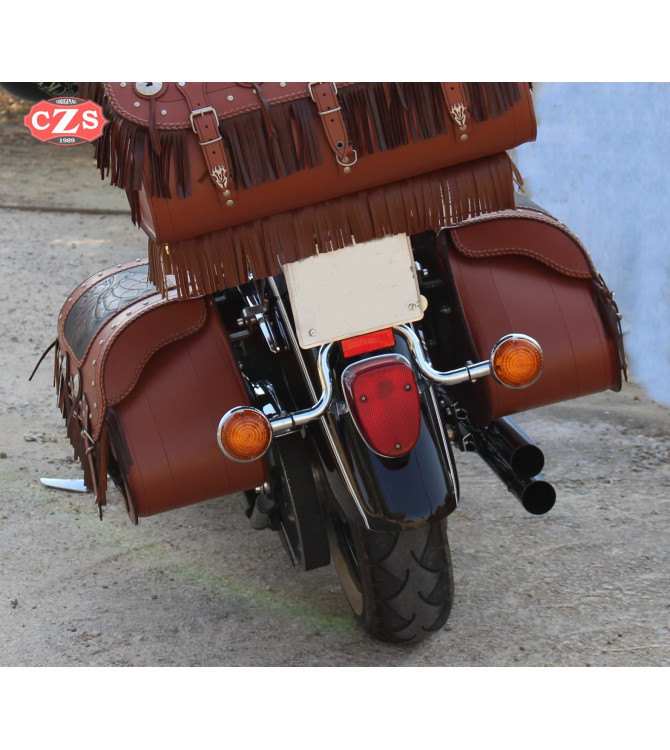 Juego de Alforjas Rígidas mod, SUPER STAR Clásica Marrón cuero - Gran Jefe - Trenzados y Flecos UNIVERSAL