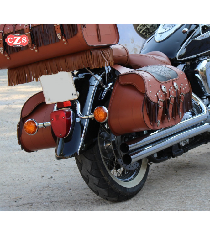 Juego de Alforjas Rígidas mod, SUPER STAR Clásica Marrón cuero - Gran Jefe - Trenzados y Flecos UNIVERSAL