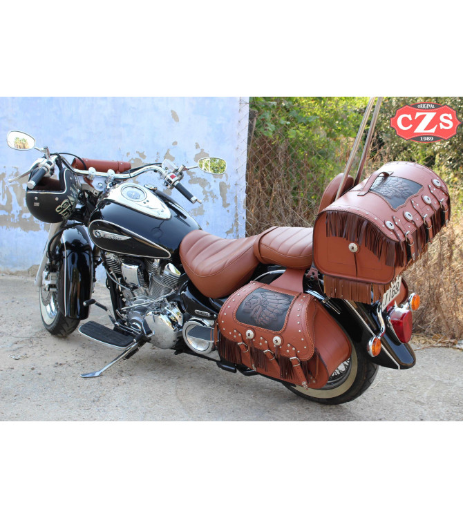 Juego de Alforjas Rígidas mod, SUPER STAR Clásica Marrón cuero - Gran Jefe - Trenzados y Flecos UNIVERSAL