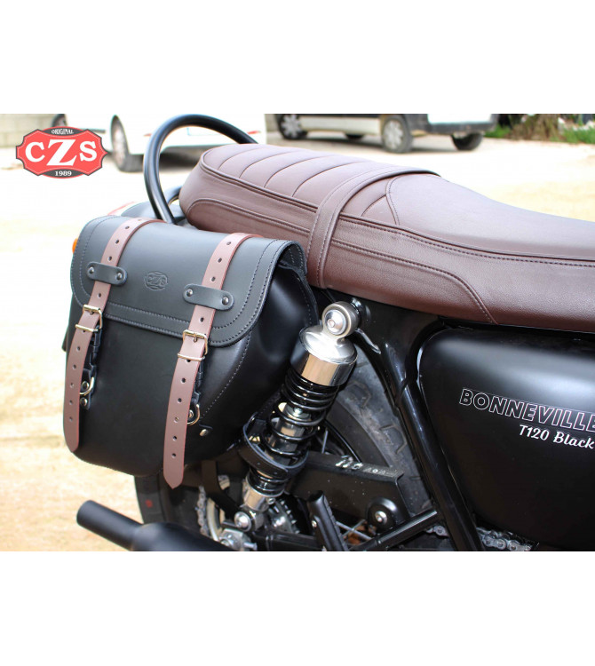 Saddlebag for Triumph Bonneville T100/T120 mod, CENTURION Right - Black / Moka - Adaptable