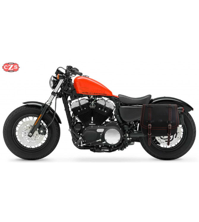 Sacoche pour Sportster Harley Davidson - Creuse pour accueillir l'amortisseur. Mod, fil orange ULISES - spécifique - gauche