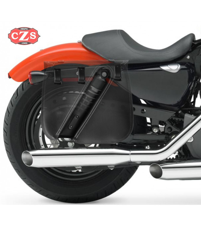 Saddlebag for Sportster Harley Davidson - Hollow to accommodate shock absorber. Mod, ULISES Orange Thread - Specific - Rigth