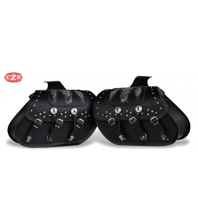 Rigid Saddlebags for Yamaha Drag-Star mod, SUPER STAR Classic - Skull/Bull - Braided Specific