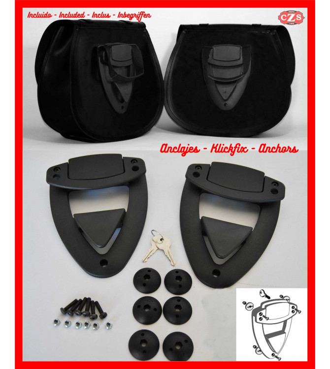 Juego de alforjas para Kawasaki W800 mod, TORMENTA Básicas - Con Sistema Desmontable klickfix.- Específicas
