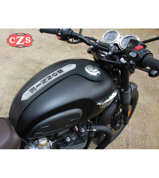 Tank Bib für Triumph Bonneville T120/T100  Mod. ORION - Schwarz mit Vintage Text - Spezifisch