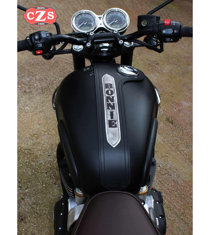 Tank Bib for Triumph Bonneville T120/T100 mod, ORION - Black with Vintage Text - Specific