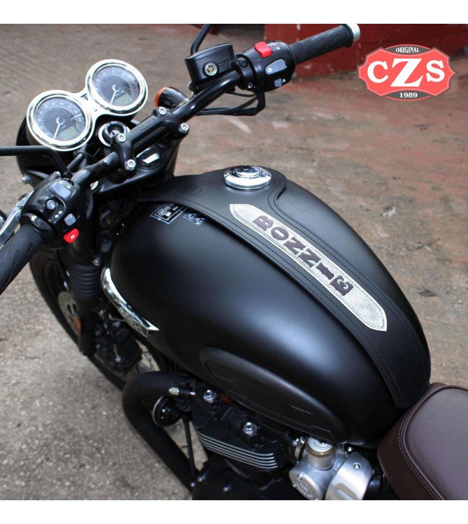 Tank Bib für Triumph Bonneville T120/T100  Mod. ORION - Schwarz mit Vintage Text - Spezifisch