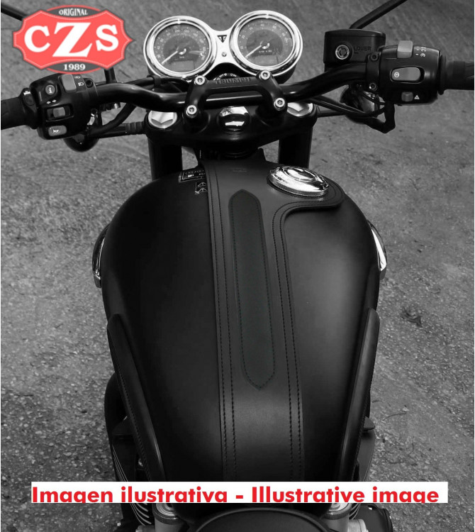 Tank Bib for Triumph Bonneville T100 mod, ORION - Black with Vintage Text - Specific