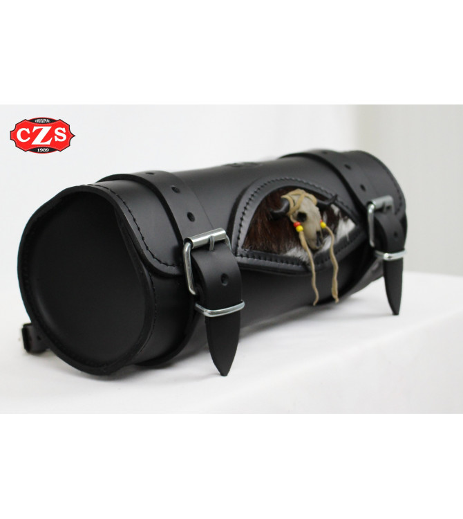 Rullo Custom teschio di toro avorio - pelo di capra - Nero - 29 cm x 11 Ø -