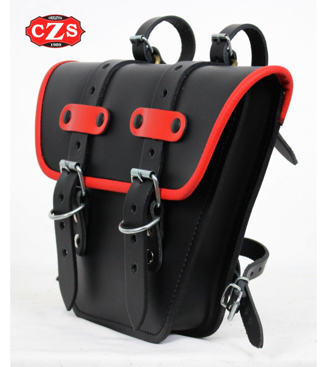 Alforja para motos Clásicas mod, MARBELLA estilo Cafe Racer - UNIVERSAL - Negro/Rojo