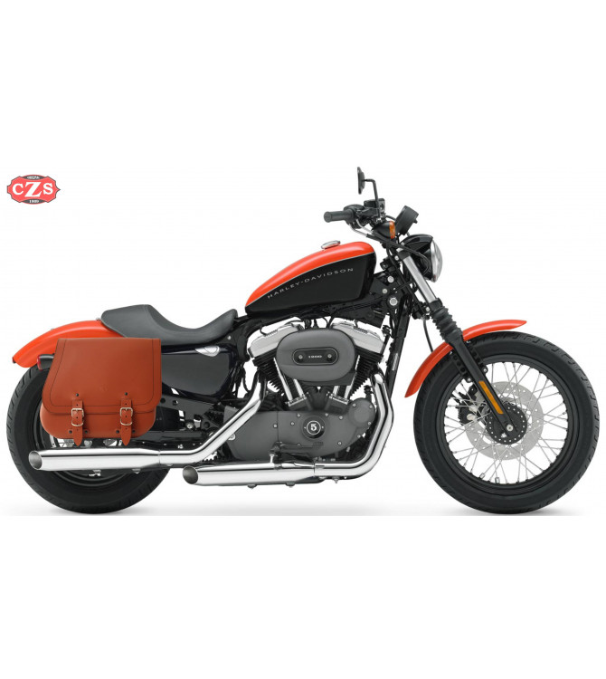 Alforja para Sportster Harley Davidson mod, SCIPION Básica - Marrón cuero - Hueco Amortiguador - Específica - DERECHA 