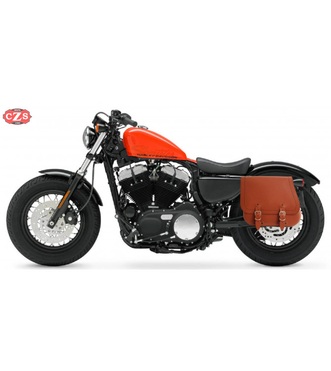 Sacoche pour Sportster Harley Davidson mod, SCIPION Basique - Brun clair - Creux Amortisseur - Spécifique - DROITE 