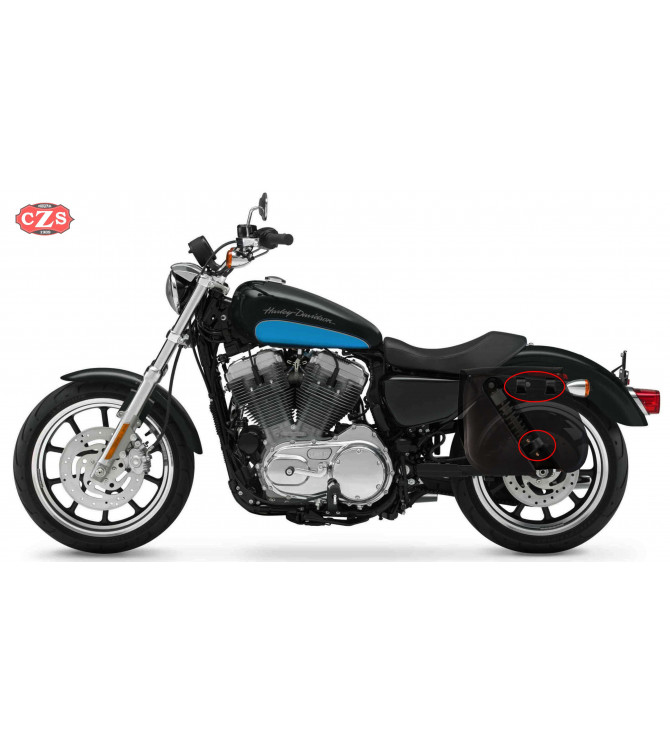 Alforja para Sportster Harley Davidson mod, SCIPION Básica - Marrón cuero - Hueco Amortiguador - Específica - DERECHA 