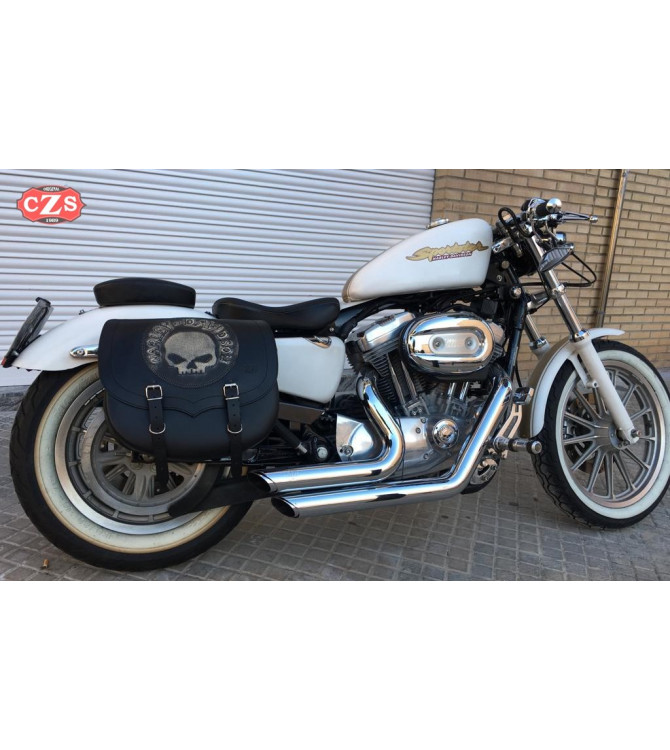 Alforja para Sportster Harley Davidson mod, SPARTA - Hueco para el amortiguador - Skull CZ HD - DERECHA