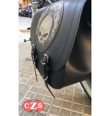 Alforja para Sportster Harley Davidson mod, SPARTA - Hueco para el amortiguador - Skull CZ HD - DERECHA