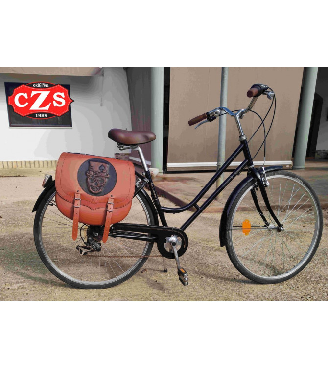 Alforja SPARTA Skull Hat para Bicicletas - Retro - Vintage - Clasicas - Marrón Claro con piel Vintage